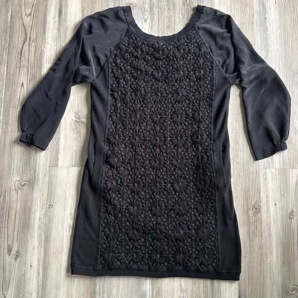 Anthropologie Cluny Embroidered Black Silk Cashmere Blend Dress Size Medium - Picture 1 of 11